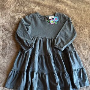 Hanna Andersson Girls Gray Tiered Cotton Dress Crochet Flower Size 100 3T 4T